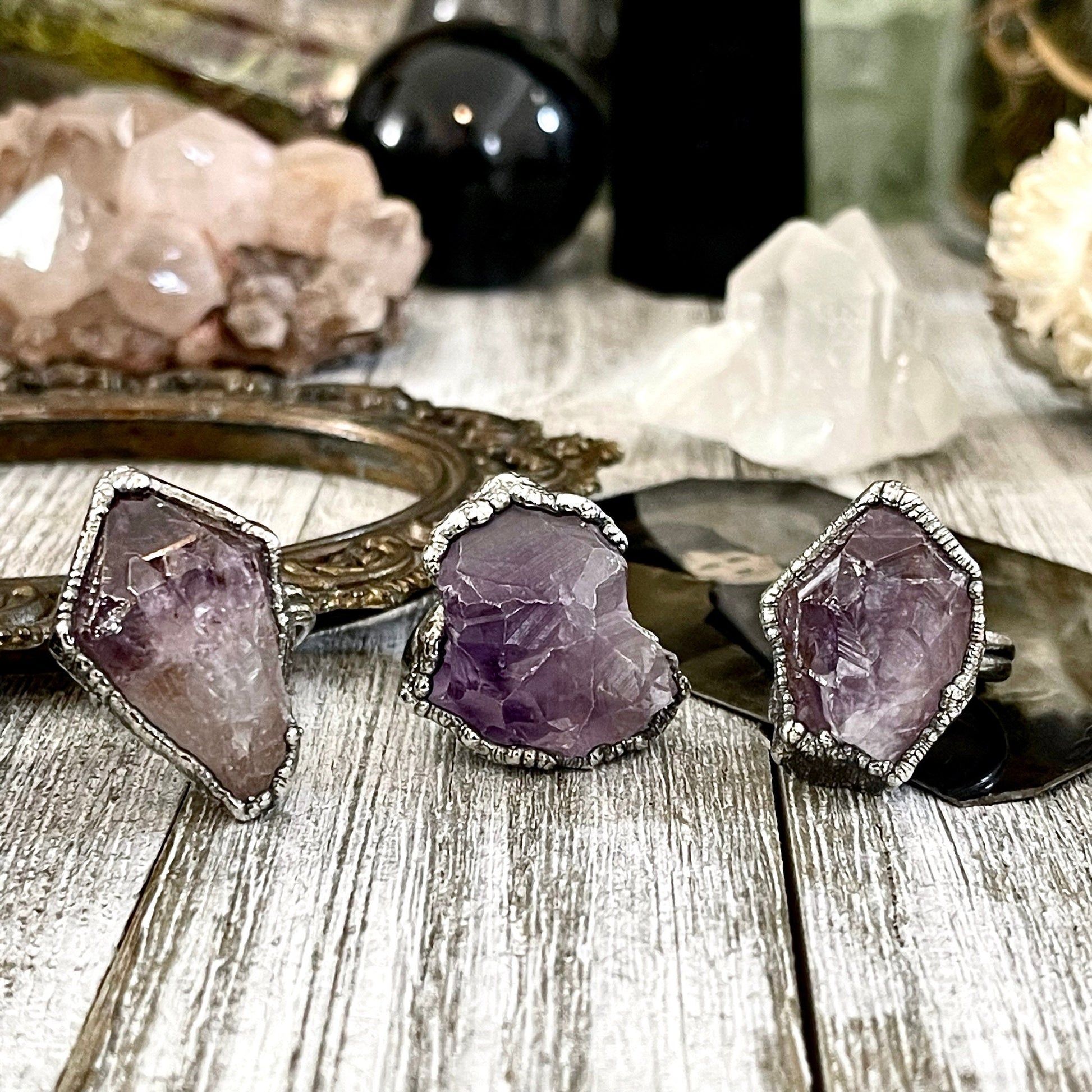 Raw Amethyst Purple Crystal Ring in Fine Silver Medium Size 5 6 7 8 9 // February Birthstone Jewelry / Boho Festival Jewelry Gemstone Ring