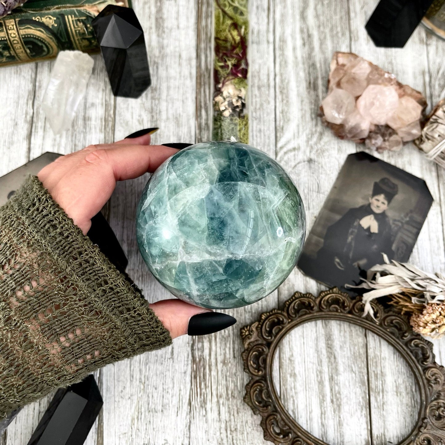 Large Green Fluorite Crystal Ball / FoxlarkCrystals /Crystal Sphere Wiccan Pagan Spells Rituals Magic Scrying Orb Metaphysical