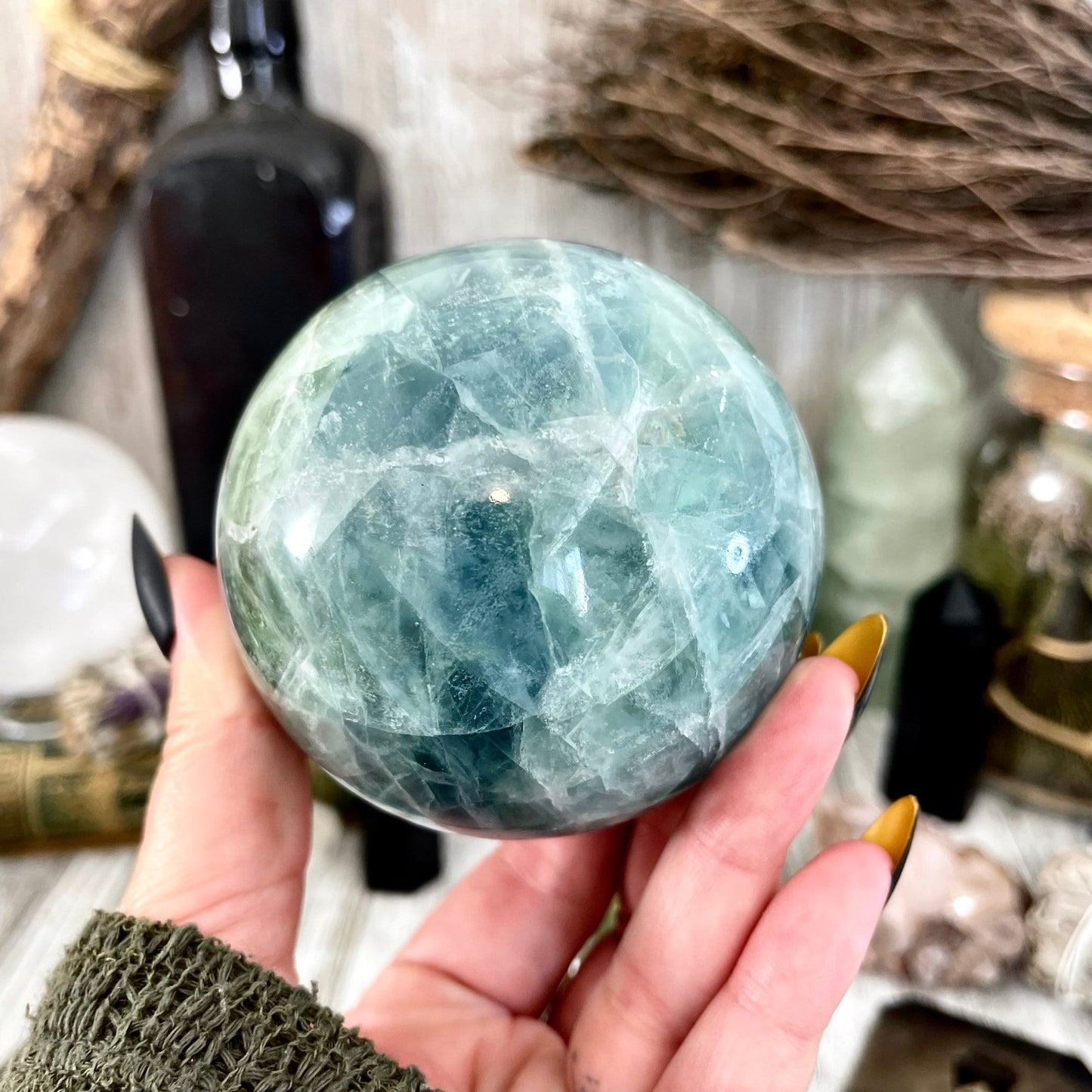 Large Green Fluorite Crystal Ball / FoxlarkCrystals /Crystal Sphere Wiccan Pagan Spells Rituals Magic Scrying Orb Metaphysical