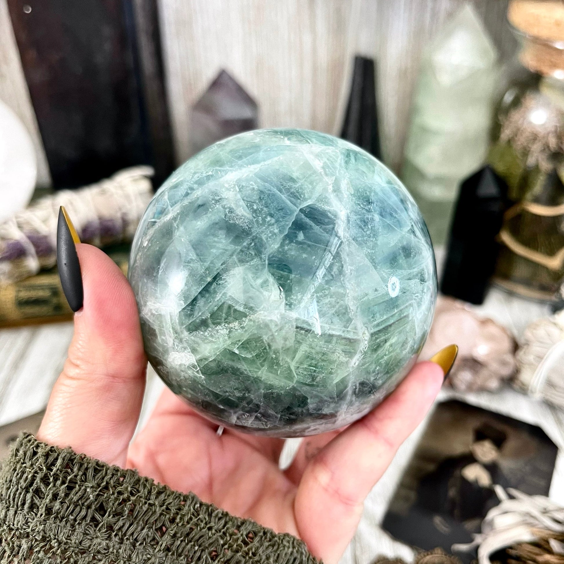 Large Green Fluorite Crystal Ball / FoxlarkCrystals /Crystal Sphere Wiccan Pagan Spells Rituals Magic Scrying Orb Metaphysical