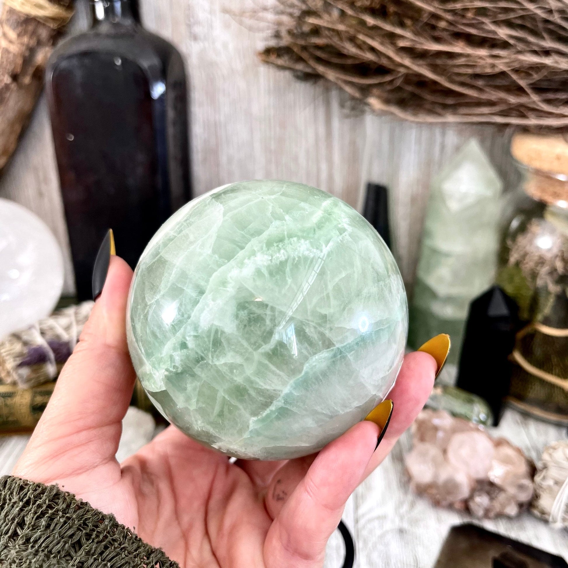 Large Green Fluorite Crystal Ball / FoxlarkCrystals