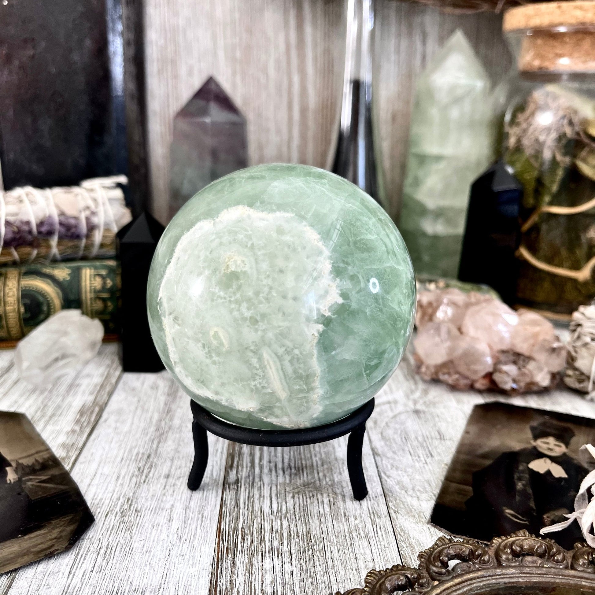 Large Green Fluorite Crystal Ball / FoxlarkCrystals