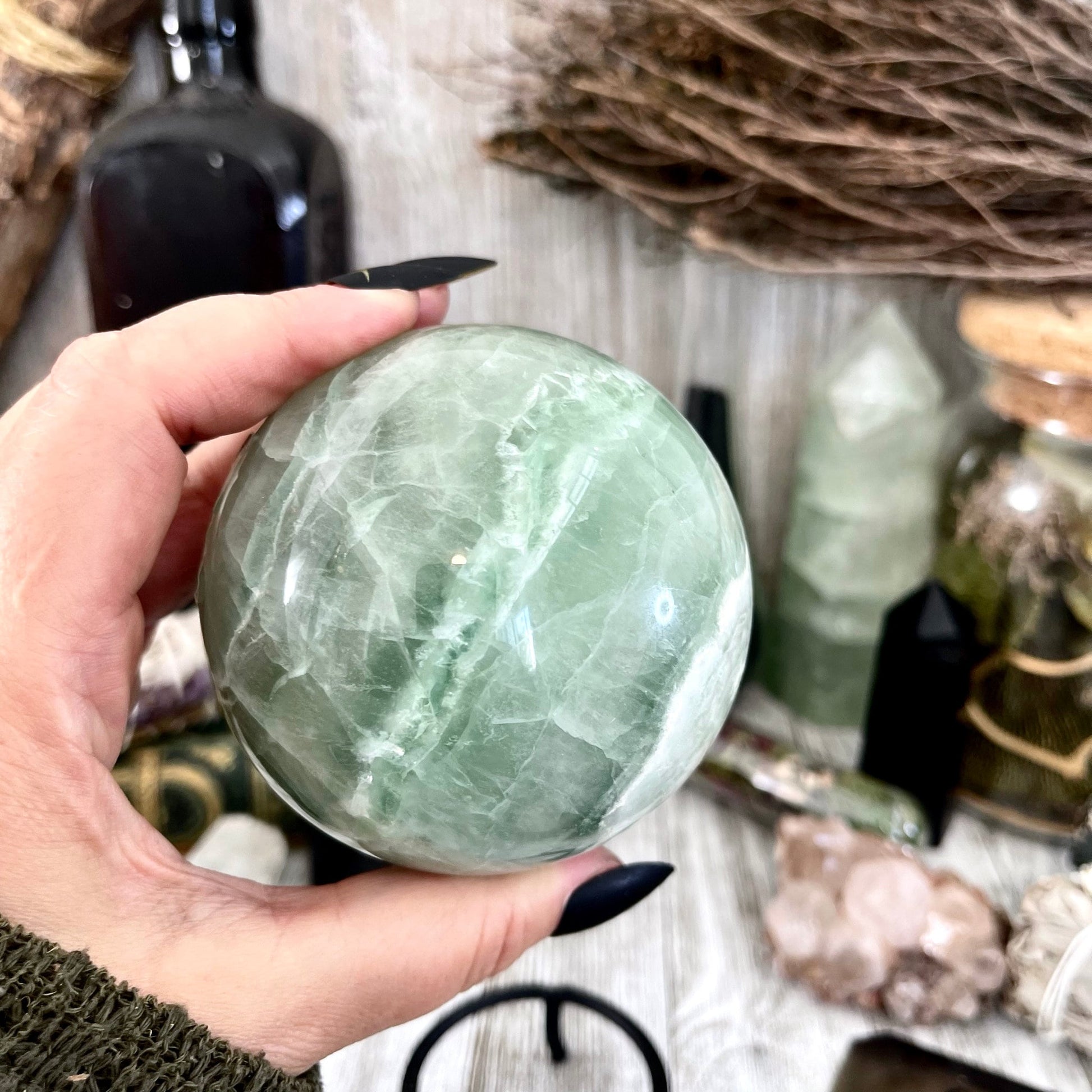 Large Green Fluorite Crystal Ball / FoxlarkCrystals