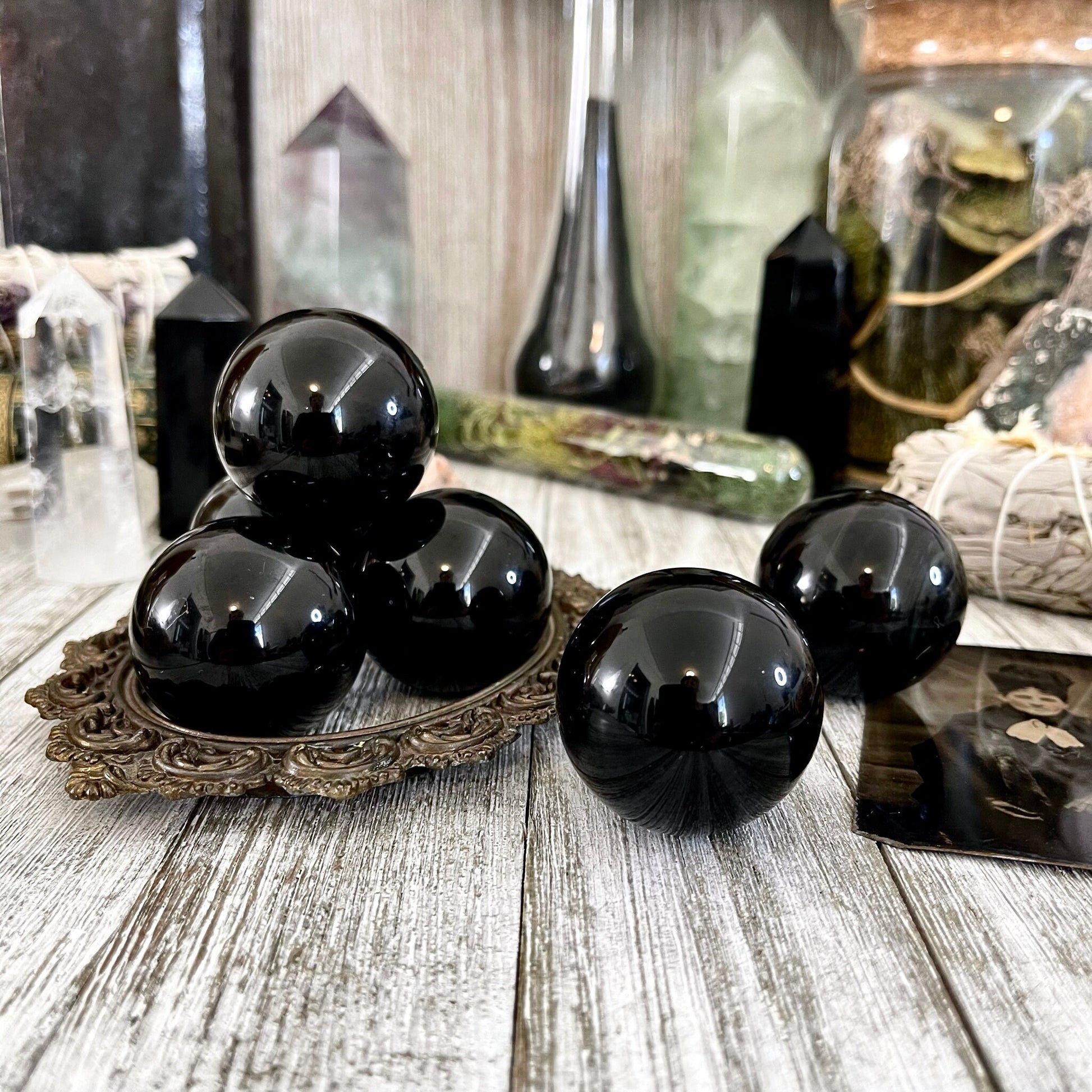 Small Black Obsidian Crystal Sphere / FoxlarkCrystals