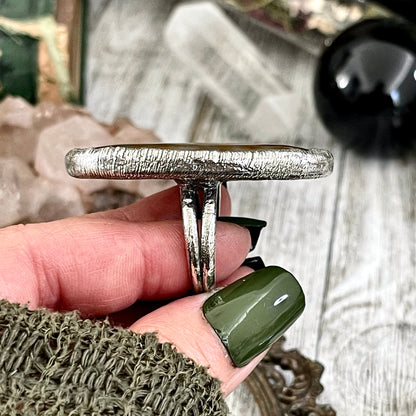 Size 10 Silver Natural Fancy Moss Agate Crystal Statement Ring / Foxlark Collection - One of a Kind / Big Crystal Ring Witchy Jewelry