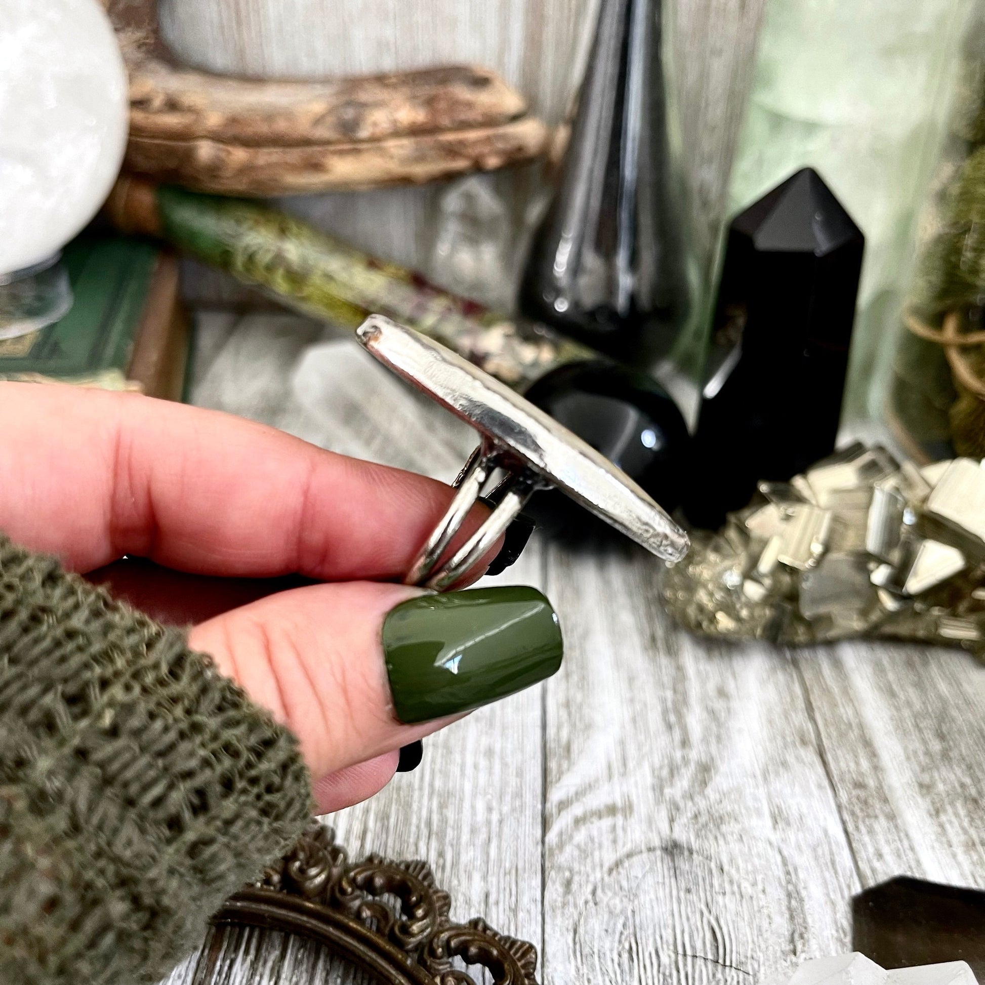 Size 8.5 Big Fossilized Coral Silver Statement Ring in Fine Silver / Foxlark Collection - One of a Kind / Big Crystal Ring Witchy Jewelry