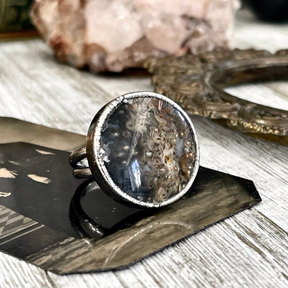 Size 7 Large Fossilized Palm Root Statement Ring in Fine Silver / Foxlark Collection - One of a Kind / Big Crystal Ring Witchy Jewelry