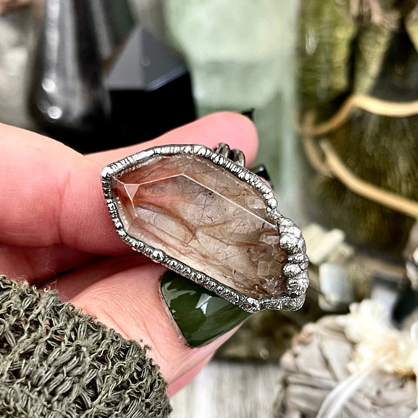 Size 8 Raw Garden Quartz Crystal Statement Ring in Fine Silver / Foxlark Collection - One of a Kind