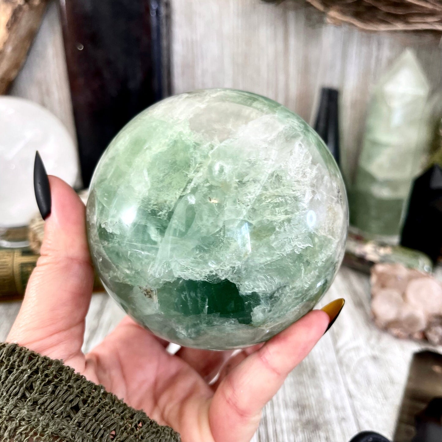 Large Green Fluorite Crystal Ball / FoxlarkCrystals