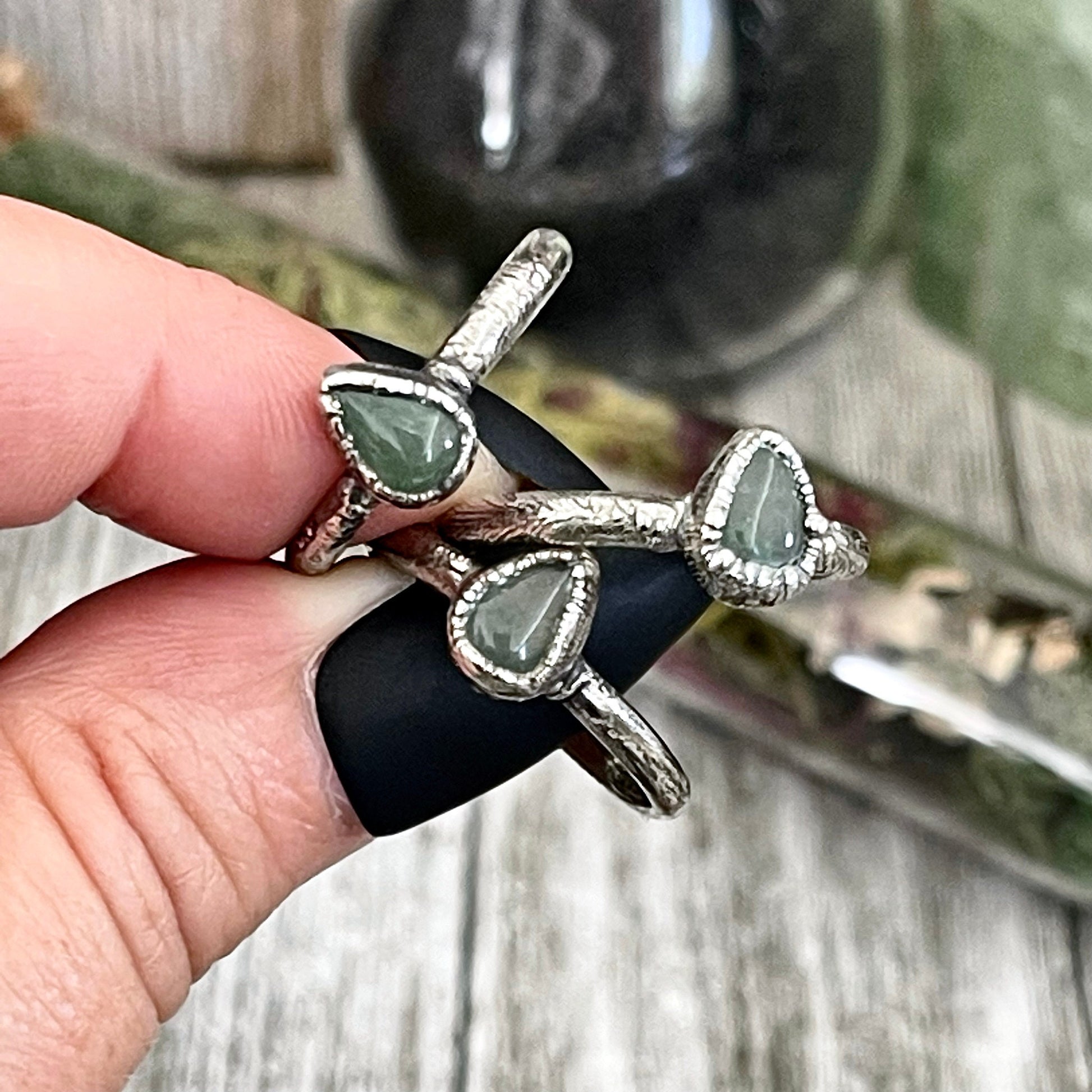 Dainty Teardrop Green Aventurine Ring Fine Silver Size 5 6 7 8 9 10 Foxlark Collection // Witchy Goth Jewelry Crystal Alternative Jewelry