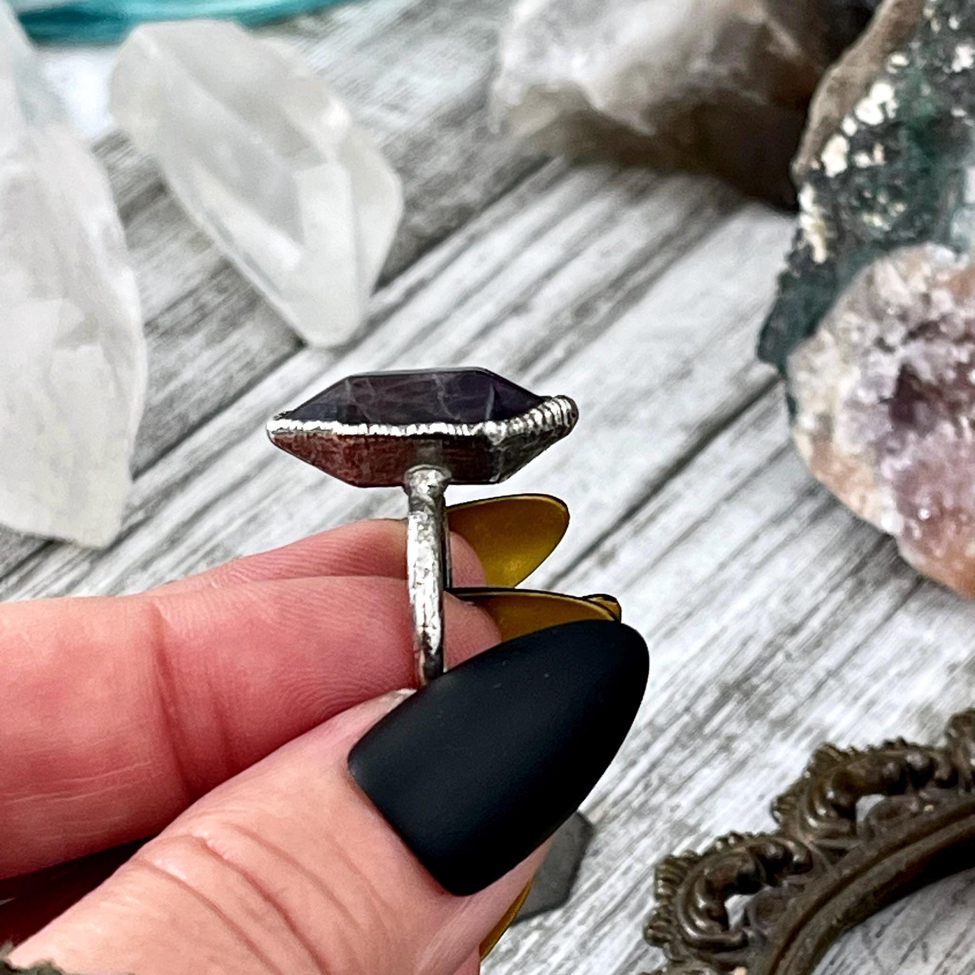 Purple Amethyst Point Ring Fine Silver Size 6 7 8 9 10 Foxlark Collection // Witchy Ring Goth Jewelry Punk Crystal Alternative Boho Jewelry