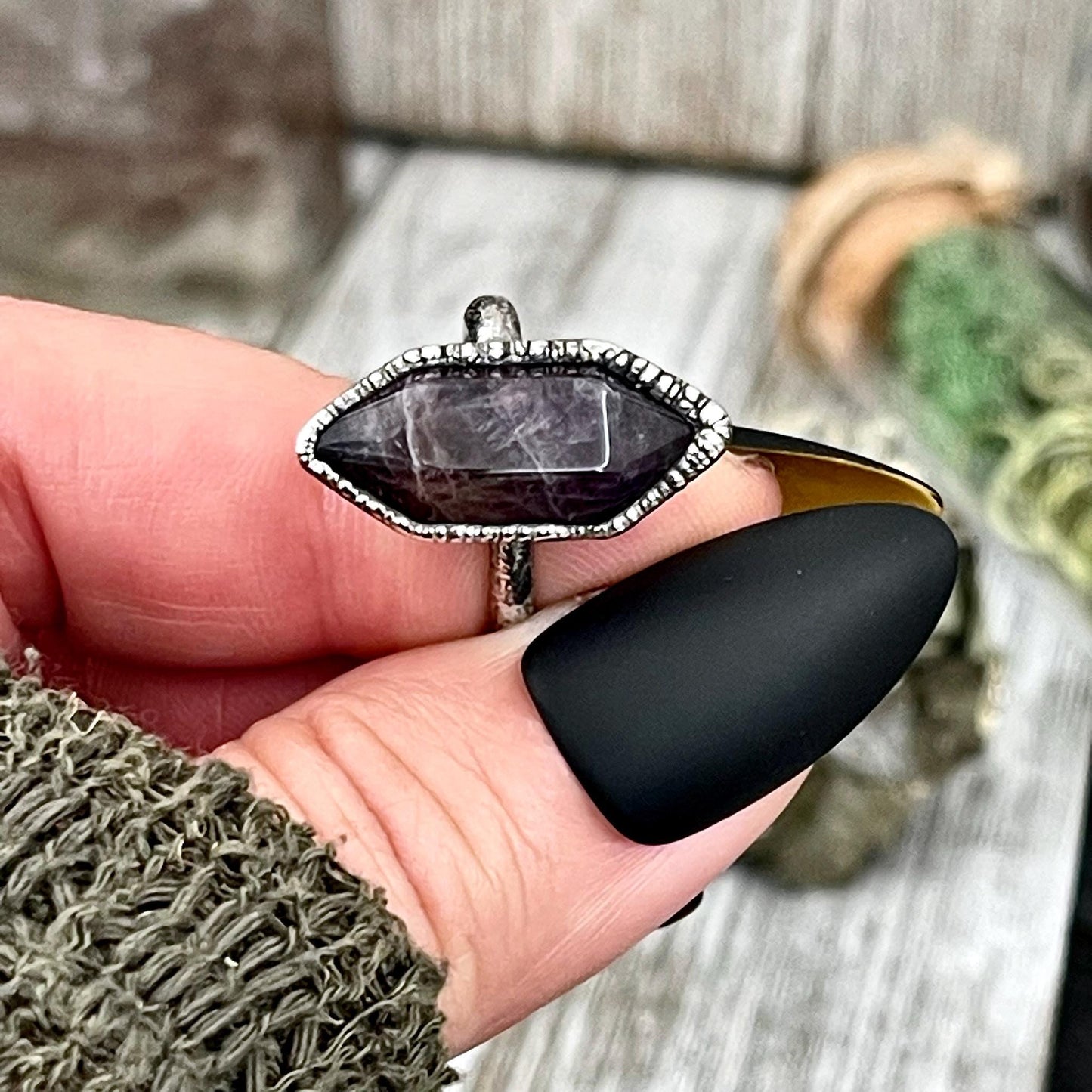 Purple Amethyst Point Ring Fine Silver Size 6 7 8 9 10 Foxlark Collection // Witchy Ring Goth Jewelry Punk Crystal Alternative Boho Jewelry