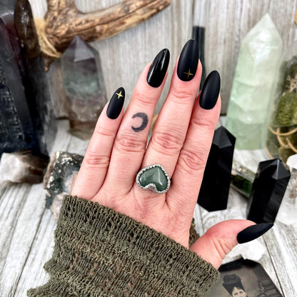 Green Aventurine Heart Ring Silver Size 6 7 8 9 10 / Foxlark Collection