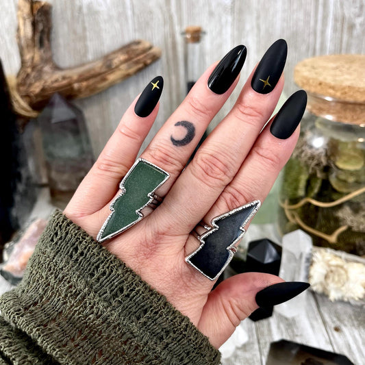 Black Onyx Lightning Bolt Ring Size 6 7 8 9 10 11 / Foxlark Collection / Ring For Women Gothic Jewelry Halloween Jewelry Black Stone Ring