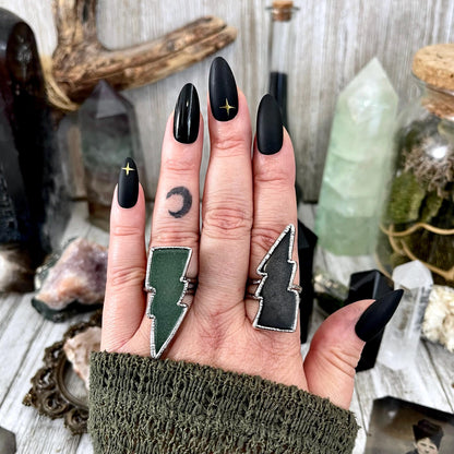 Black Onyx Lightning Bolt Ring Size 6 7 8 9 10 11 / Foxlark Collection / Ring For Women Gothic Jewelry Halloween Jewelry Black Stone Ring