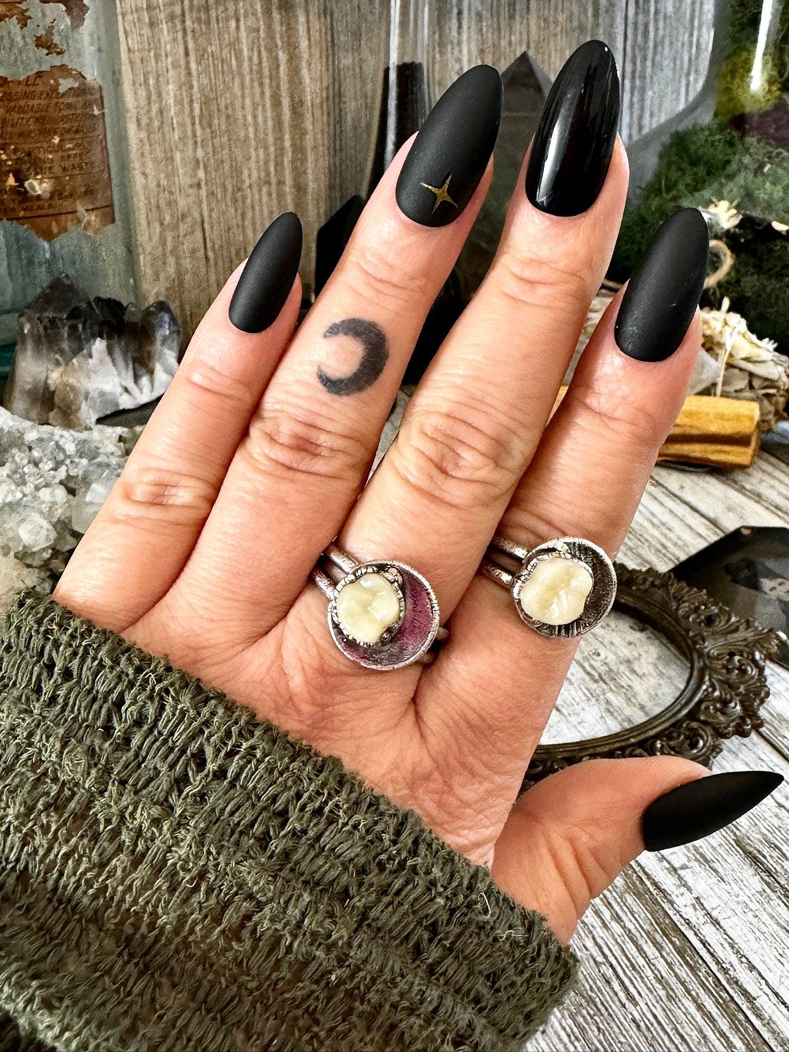 Tooth Ring Silver Size 7 8 9 10 11 Faux Resin Tooth Jewelry / Foxlark Collection