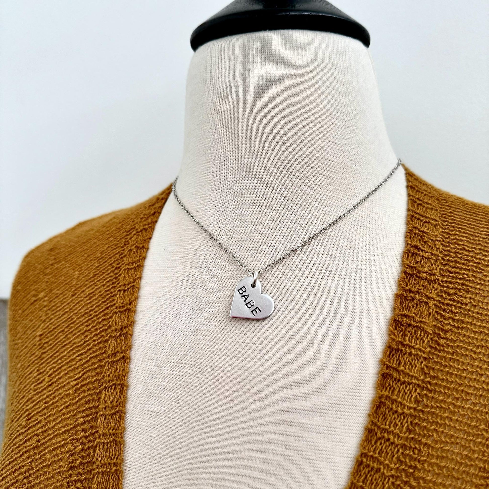 Custom Heart Necklace | Personalized Hand Stamped Jewelry for Mom Bestie, Mama, Cat Mom, Plant Mom, Love, Till Death, Date Initials