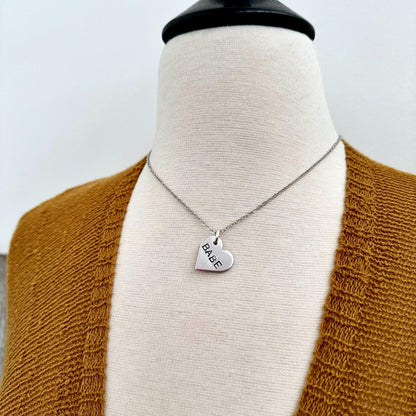 Custom Hand Stamped Necklace Cute Heart Shaped Jewelry, Personalized Funny Gift for Women / Love Necklace Mama Necklace Bestie Necklace