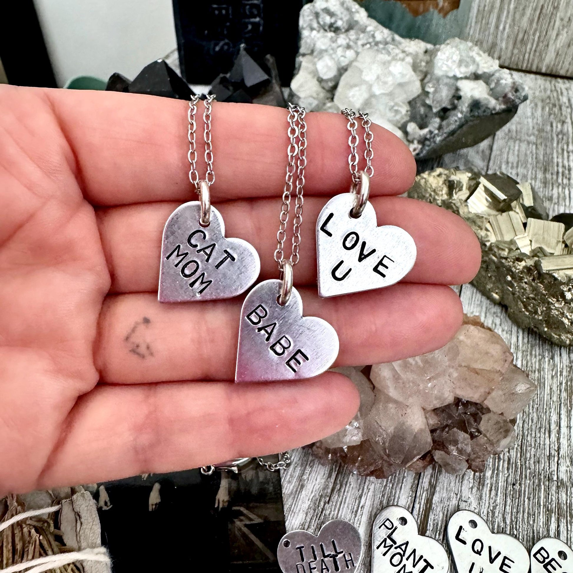 Custom Heart Necklace | Personalized Hand Stamped Jewelry for Mom Bestie, Mama, Cat Mom, Plant Mom, Love, Till Death, Date Initials