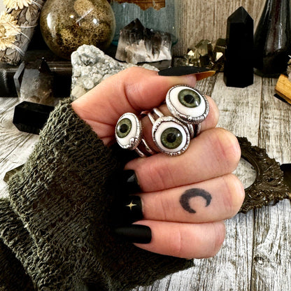 Green Iris Glass Eye Ring Silver Size 6 7 8 9 10 / Foxlark Collection