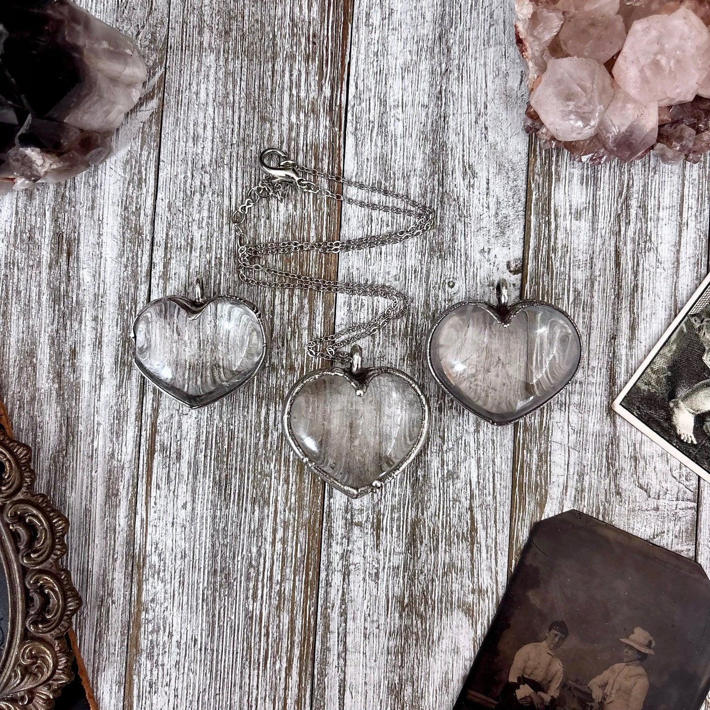 Clear Quartz Crystal Heart Necklace Fine Silver / Foxlark Collection