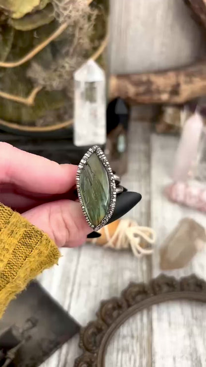 Blue Green Labradorite Ring Silver Size 8 / Foxlark Crystal Jewelry Collection