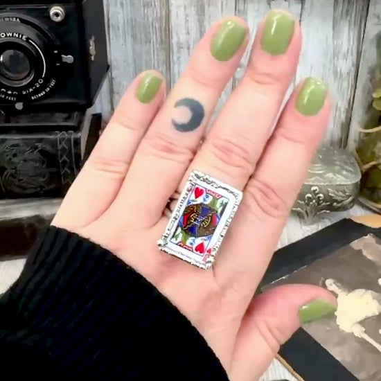 Playing Games - Jack Of Hearts Playing Card Ring Fine Silver Size 8 10 / One of a Kind.