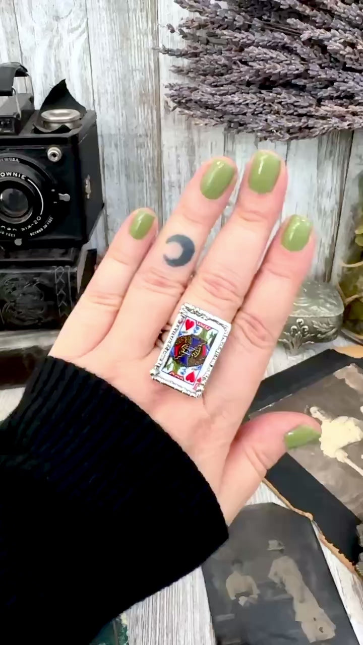 Playing Games - Jack Of Hearts Playing Card Ring Fine Silver Size 8 10 / One of a Kind.