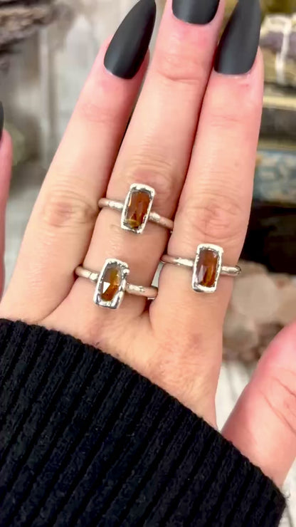 Orange Kyanite Ring Fine Silver Small Faceted Stone Ring Size 5 6 7 8 9 10 11 / Foxlark Collection