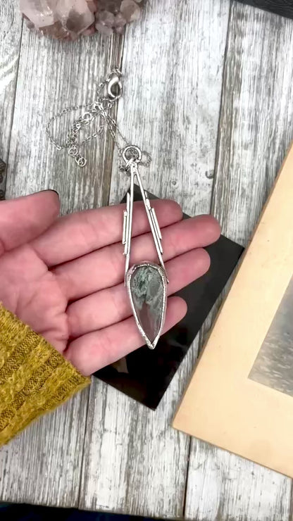 Moss Agate Crystal Necklace in Fine Silver / Foxlark Collection - One of a Kind