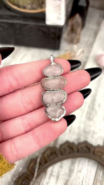Four Stone Rose Quartz Necklace Silver / Foxlark Collection