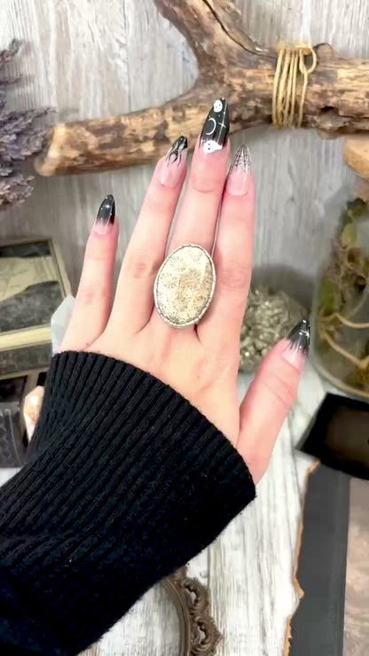 Fossilized Coral Crystal Ring Fine Silver Size 9 / Foxlark Collection - One of a Kind