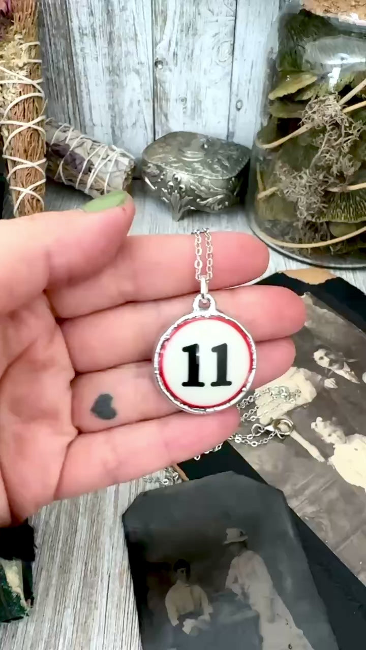 Playing Games - #11 Vintage Pool Ball Necklace Fine Silver - One of a Kind.