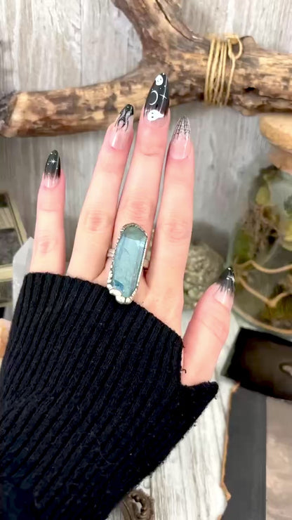 Aqua Aura Quartz Crystal Ring Set in Fine Silver Size 9 / Foxlark Collection - One of a Kind