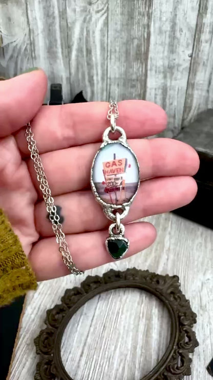 Road To Nowhere - Gas Station Road Side Sign Necklace Fine Silver - One of a Kind