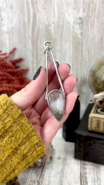 Moss Agate Crystal Necklace in Fine Silver / Foxlark Collection - One of a Kind