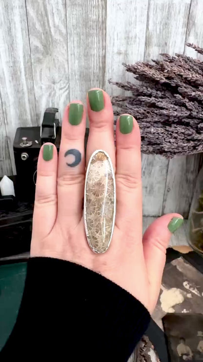 The Colossal Collection - Fossilized Coral Crystal Ring Fine Silver Size 10 / Foxlark Collection - One of a Kind