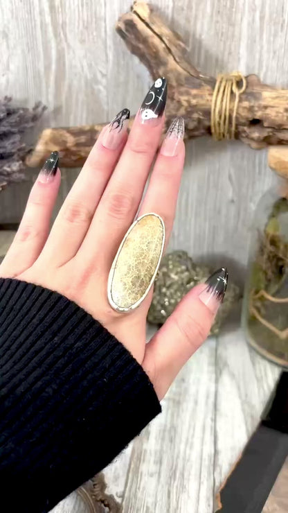 Fossilized Coral Crystal Ring Fine Silver Size 9 / Foxlark Collection - One of a Kind