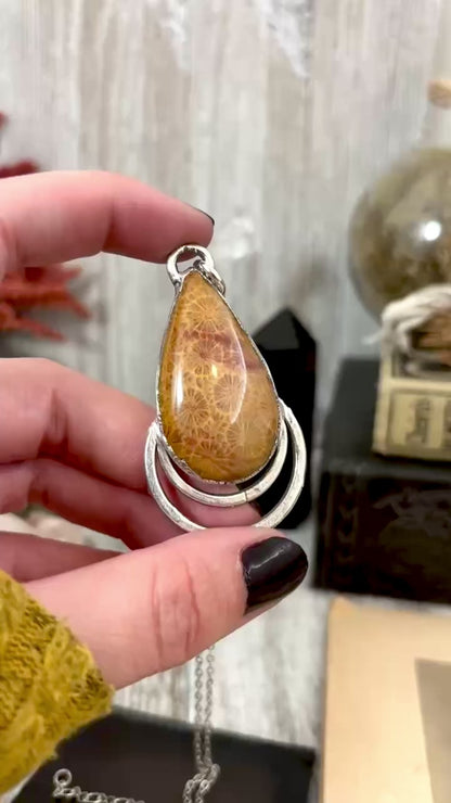 Moss & Moon Collection - Fossilized Coral Statement Necklace in Fine Silver / One of a Kind