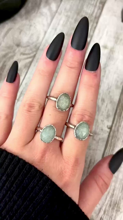 Aquamarine Ring Fine Silver Small Faceted Stone Ring Size 5 6 7 8 9 10 11 / Foxlark Collection
