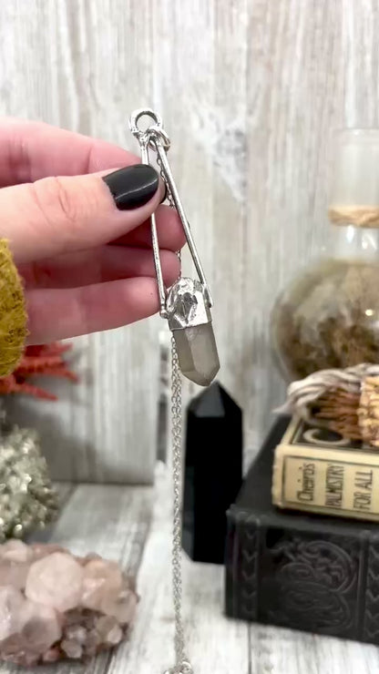 Raw Smoky Quartz Crystal Necklace in Fine Silver / Foxlark Collection - One of a Kind