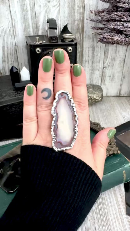 The Colossal Collection - Agate Slice Crystal Ring Fine Silver Size 9.5 / One of a Kind