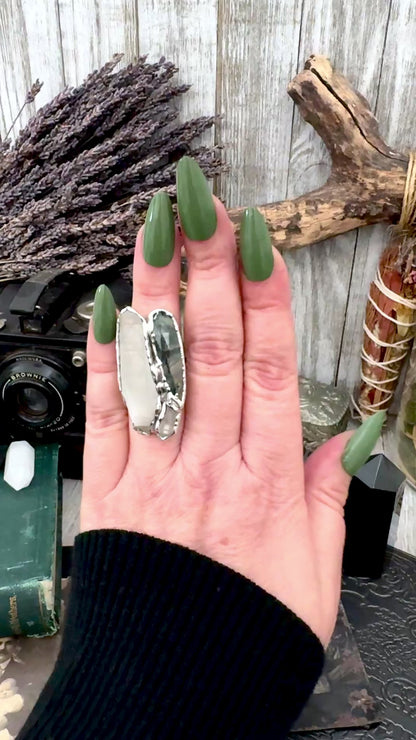 Multi Stone Clear Quartz & Moss Agate Ring In Fine Silver Size 6.5 / Foxlark Collection