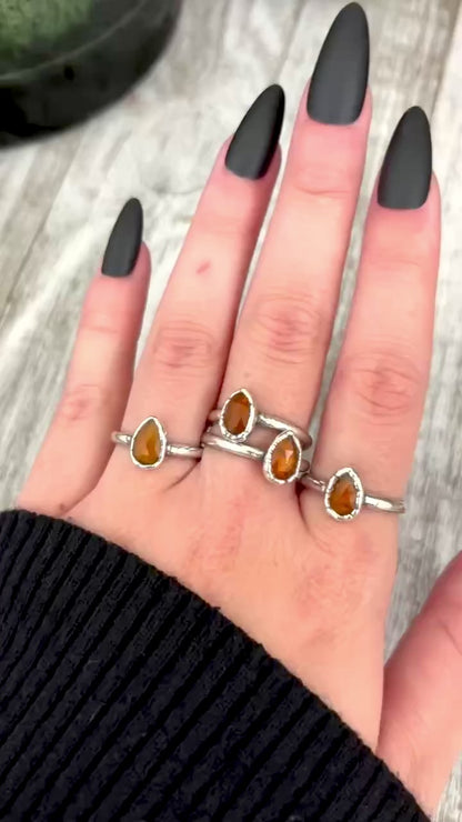 Orange Kyanite Ring Fine Silver Small Faceted Stone Ring Size 5 6 7 8 9 10 11 / Foxlark Collection