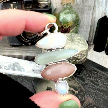 Multi Stone Rainbow Moonstone Chalcedony Peach Moonstone Necklace Silver / Foxlark Collection