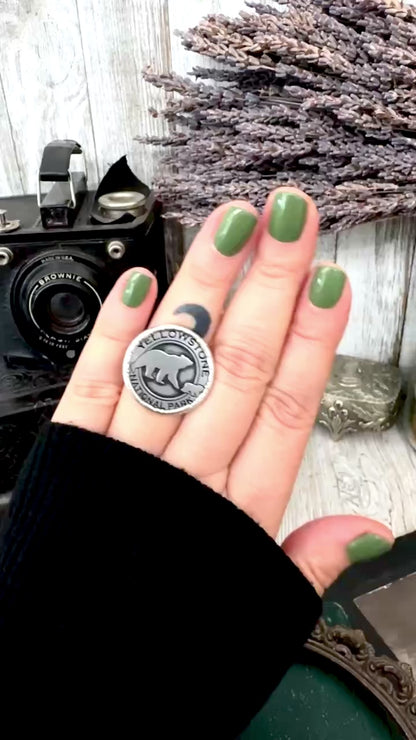 Lucky Penny Club - Vintage Collectible Yellowstone National Park Bear Token Ring Fine Silver Size 7 / One of a Kind