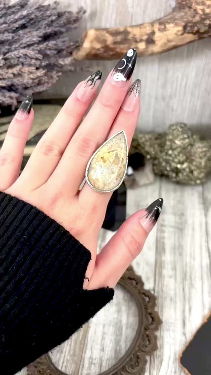 Fossilized Coral Crystal Ring Fine Silver Size 10 / Foxlark Collection - One of a Kind