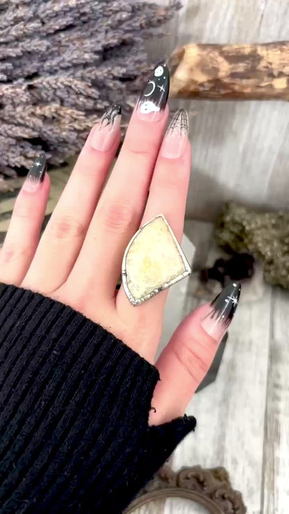 Fossilized Coral Crystal Ring Fine Silver Size 8.5 / Foxlark Collection - One of a Kind