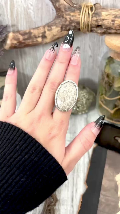 Fossilized Coral Crystal Ring Fine Silver Size 6.5 / Foxlark Collection - One of a Kind