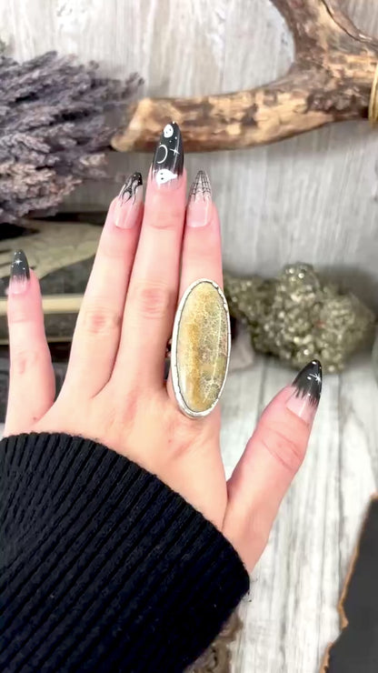 Fossilized Coral Crystal Ring Fine Silver Size 10 / Foxlark Collection - One of a Kind